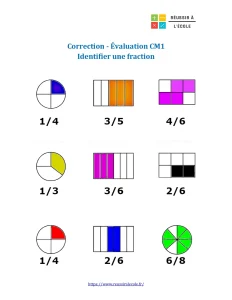 évaluation fraction cm1 avec corrigé