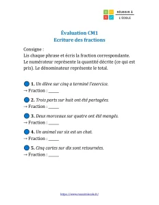 evaluation fraction cm1 avec corrigé