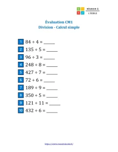 évaluation la division cm1