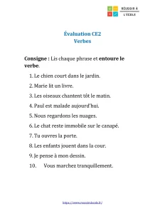 évaluation le verbe ce2 évaluation le verbe ce2