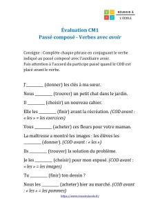 évaluation passé composé cm1