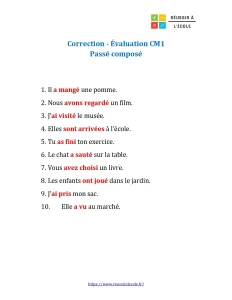 evaluation passe compose cm1