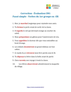 évaluation passé simple cm1 évaluation passé simple cm1