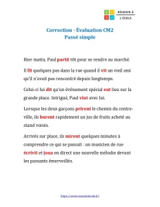 évaluation passé simple cm2 évaluation passé simple cm2