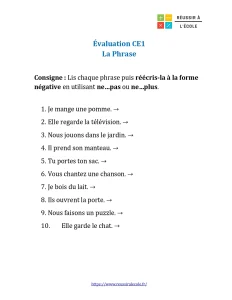 évaluation phrase négative ce1