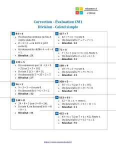 évaluation sur la division cm1