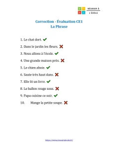 évaluation sur la phrase ce1