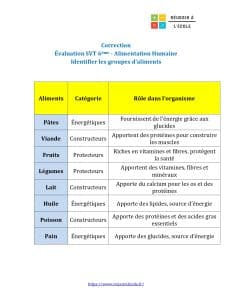 évaluation svt 6ème alimentation humaine pdf
