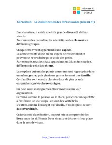 évaluation svt 6ème classification des êtres vivants pdf​