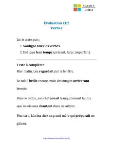 evaluation verbe ce2 evaluation verbe ce2