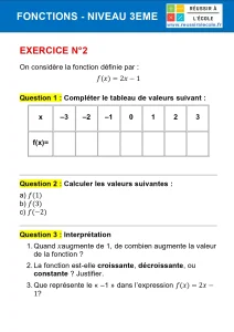 exercice fonctions 3eme exercice fonctions 3eme