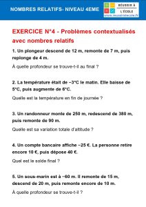 exercice nombre relatifs 4eme​