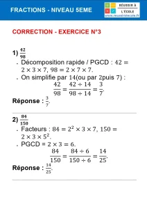 exercice simplification de fraction 5ème avec correction