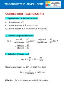 exercice trigonométrie 3ème avec corrigé
