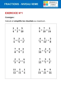 exercices sur les fractions en 5ème