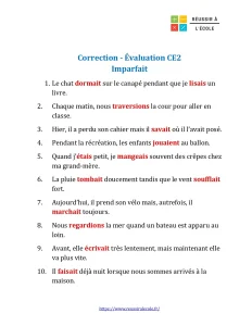 imparfait ce2 évaluation