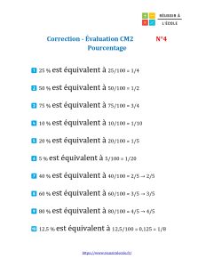 les pourcentages cm2 evaluation