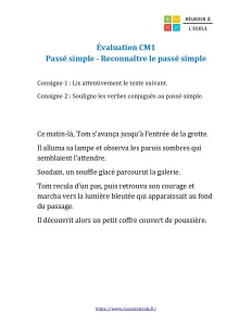 passé simple cm1 évaluation passé simple cm1 évaluation