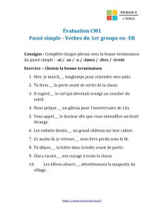 passé simple évaluation cm1 passé simple évaluation cm1