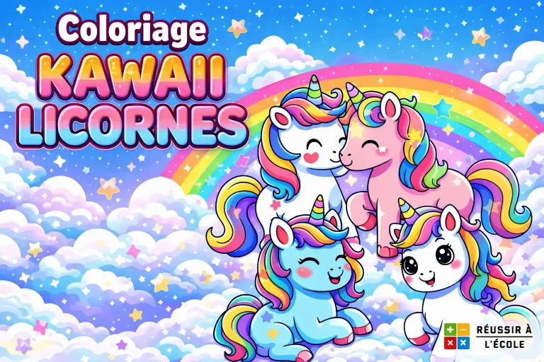 Article: Coloriage Licorne Kawaii à imprimer